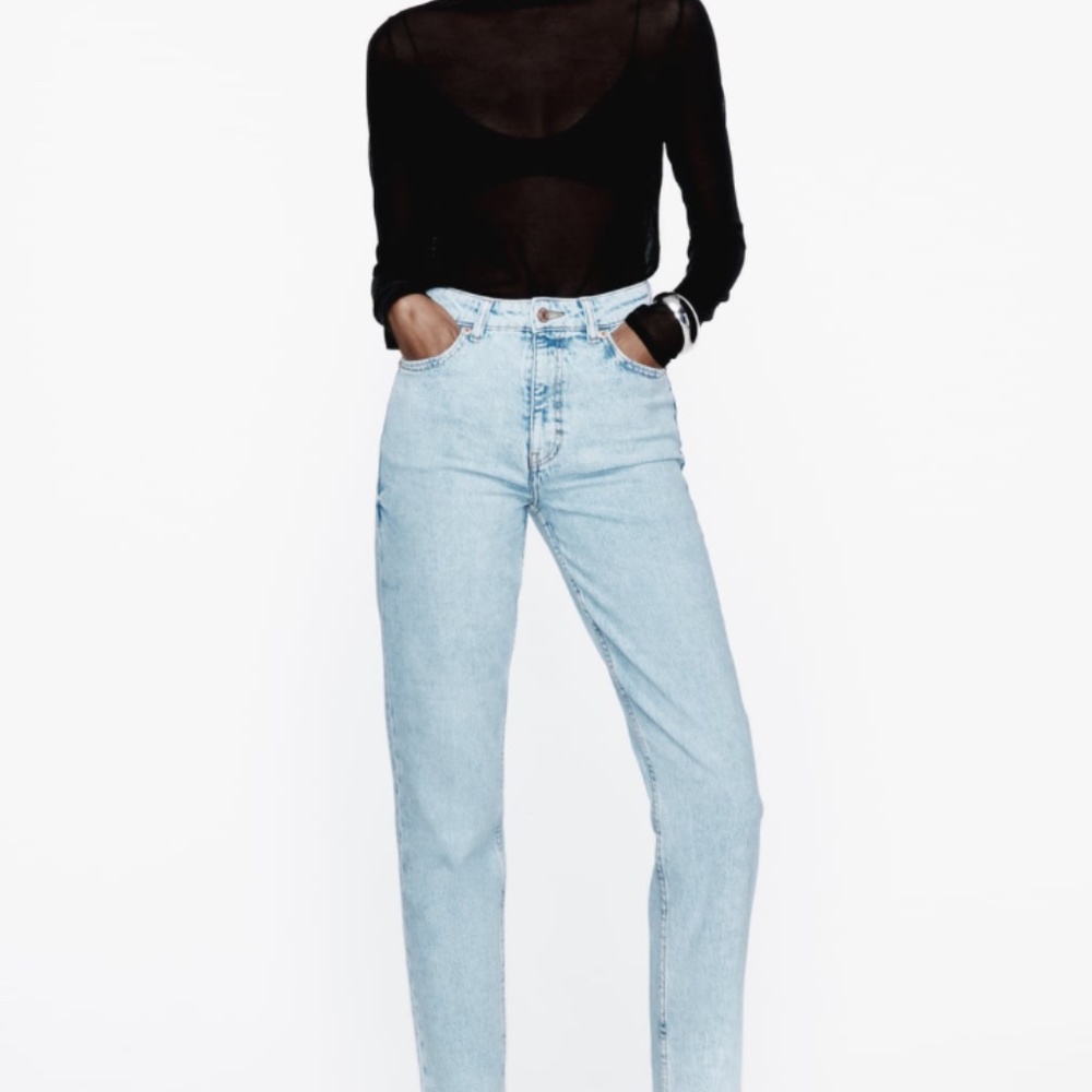 ZARA - High Waist, Light Wash Slim Mom Jean